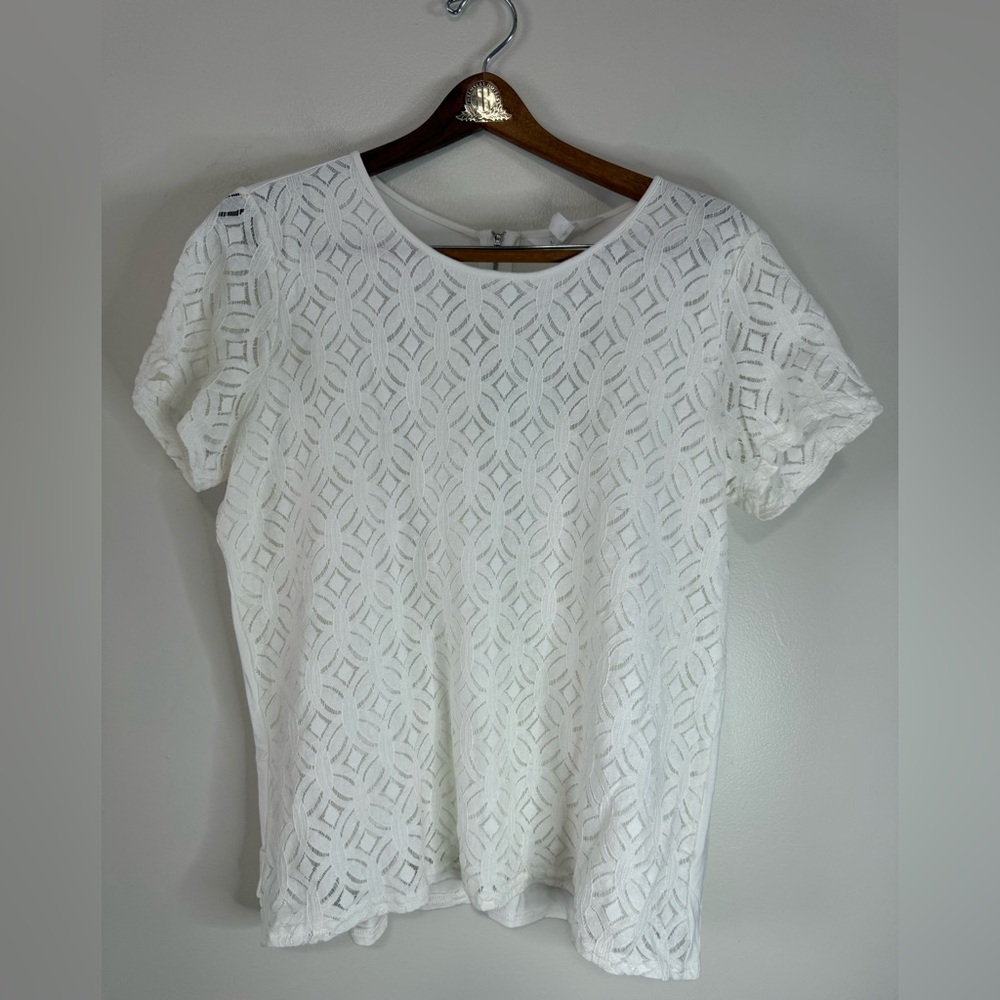 Market & Spruce NWT White Geometric Lace crochet front Top in size XL